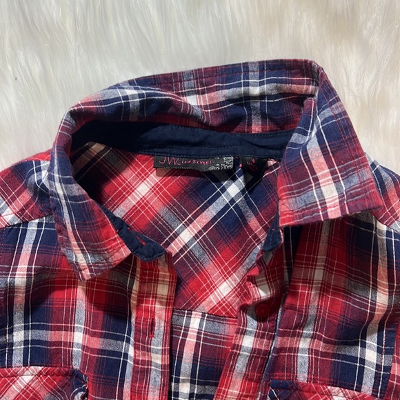 - JW Style | Red and Navy Blue Plaid Button Up / Down // S - Picture 3 of 6
